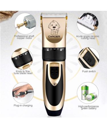 Eyeleaf Rechargeable Pet Grooming Clippers - Professional Low Noise Cordless Trimmer Kit for Dogs Cats - Includes 4 Guide Combs and Cleaning Brush - Gold - Buy Online on GoSupps.com