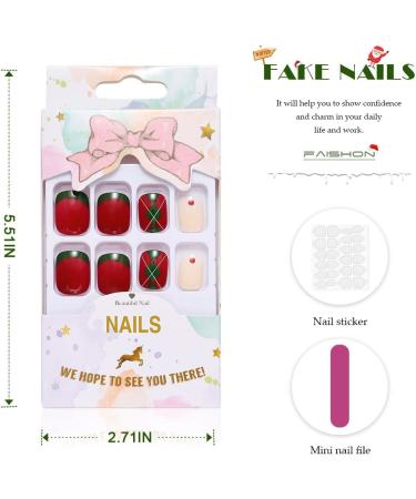 Vatocu Christmas False Nails - Short Red Press on Nails with Snowflakes, Elk, and Snowman Design (24pcs) - Perfect for Women and Girls - Buy Online on GoSupps.com