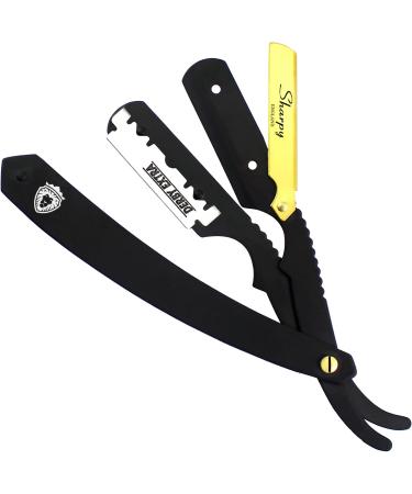 SHARPY Matte Black Cut Throat Razor Kit - 24K Gold Plated Straight Razor for Men - Professional Barber Shaving Set - Buy Online on GoSupps.com
