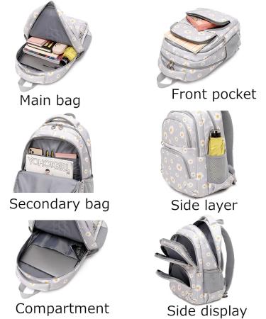 3Pcs Daisy Prints Backpack Sets for Girls - Grey | Kids Bookbag for Elementary Students and Teens - Buy Online on GoSupps.com