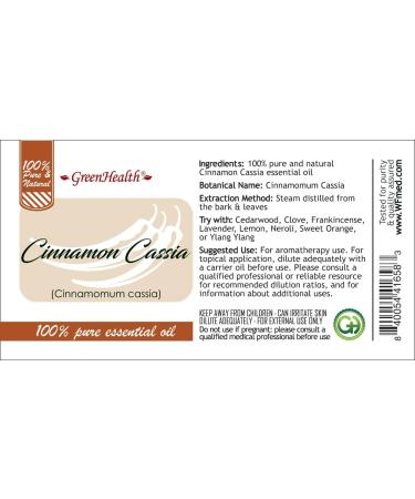 GreenHealth Cinnamon Cassia 1/6 fl oz (5 ml) Glass Bottle 100% Pure Essential Oil - Buy Online on GoSupps.com