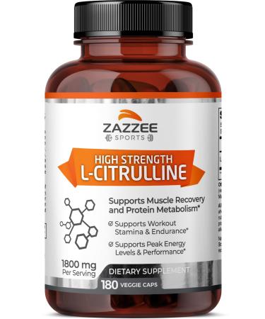Zazzee High Strength L-Citrulline Malate 1800 mg per Serving 180 Vegan Capsules 60 Day Supply High Absorption with Superior Free-Form Malate 100% Vegetarian All-Natural and Non-GMO