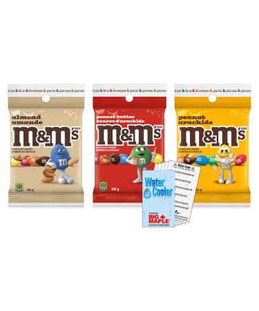 Peanut Themed Candy Snack Bundle. Includes (3) Total Packages of Candy Coated Treats Peanut (100g) Almond (95g) & Peanut Butter (100g) with Water Cooler Trivia Game by BIG MAPLE . Tasty Treat for Breakfast Snack School Office Movies