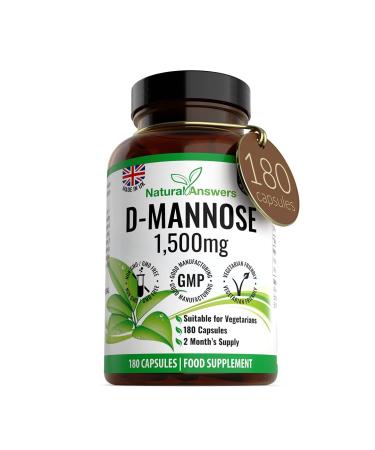 D-Mannose 180 Capsules - Max Strength 1500mg per Serving - Precision DMannose - Vegetarian Capsules not Tablets or Pills Made in The UK (180 Count (Pack of 1))