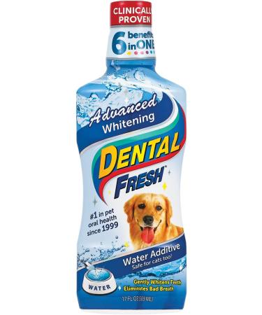 Dental Fresh Advanced Whitening Water Additive for Dogs (17 Oz.) Dog Teeth Cleaning Formula Reduce Surface Stains and Discoloration Eliminate Bad Breath Improve Oral Health Safe for Daily Use