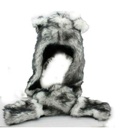 White Wolf Hood 3-in-1 Faux Fur Hat with Scarfs, Mittens & Paws - Hatbutik - Buy Online on GoSupps.com