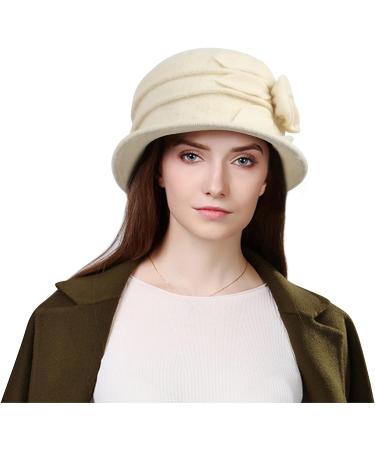 Sumolux Women's Vintage Floral Wool Beret Hat - French Style Cloche Winter Hat in White - Buy Online on GoSupps.com