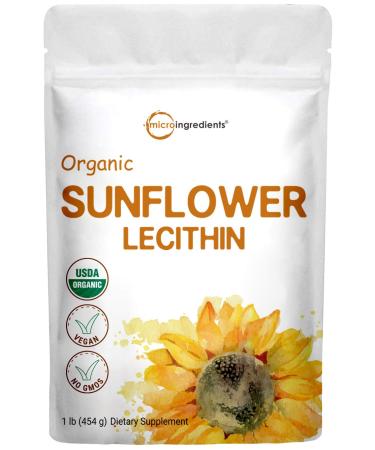 Sustainably US Grown, Organic Sunflower Lecithin Powder, 1 Pound, Sustainable Farmed, Cold Pressed, Rich in Phosphatidyl Choline and Protein, Making Liposomal Vitamin C, Lactation Supplement, Non-GMO 1 Pound (Pack of 1)