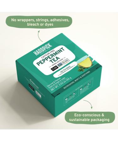100 Count HANDPICK Non-GMO Peppermint Tea Bags - Pure Herbal Tea with Minty Fresh Flavor | Eco-friendly Packaging - Buy Online on GoSupps.com