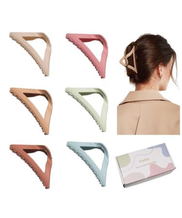 4.3 Hair Claw Clips for Women Thin Fine Thick Hair  6PCS Large Claw Hair Clips for Women Girls Strong Hold Big Triangle Matte Hair Jaw Clips for Hair Cute 90's Hair Accessories Clamps with Gift Box Triangle-6PCS
