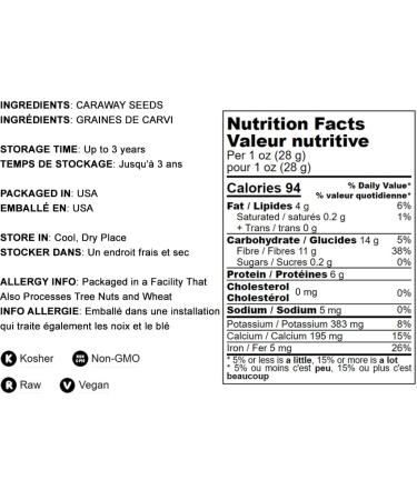 Non-GMO Caraway Seeds 4 oz | Whole Raw Dried Seeds for Rye Bread & Seasoning | Kosher & Vegan | Bulk Savory Spice with Dietary Fiber & Minerals - Buy Online on GoSupps.com