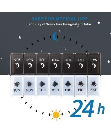 ADBEIS Weekly Pill Organizer 2 Times a Day | 7 Day AM PM Pill Box with Push Button Design - White and Black - Buy Online on GoSupps.com
