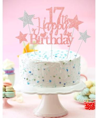 Elicola 17th Birthday Cake Toppers 17th Happy Birthday Cake Topper Rose Gold Glitter with Star Topper and Confetti Balloons for 17th Woman Birthday Party Decoration Supplies - Buy Online on GoSupps.com