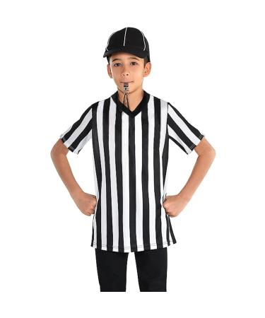 Thapower Children Referee Shirt Costume Kids Youth Black and White Stripe Boy Girls Toddler Ref Jersey Large Black & White-v Neck