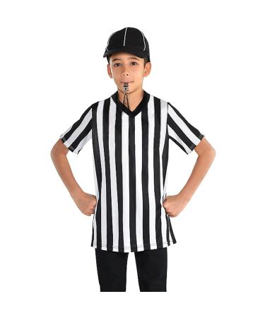 Thapower Children Referee Shirt Costume Kids Youth Black and White Stripe Boy Girls Toddler Ref Jersey Large Black & White-v Neck - Buy Online on GoSupps.com