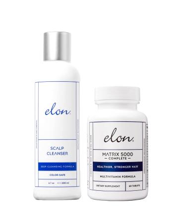 Elon Thinning Hair Scalp Cleanser & Matrix 5000 Complete Biotin Hair Vitamins Bundle - (60 Hair Growth Pills) - Biotin 5000mcg Vitamins for Hair Growth