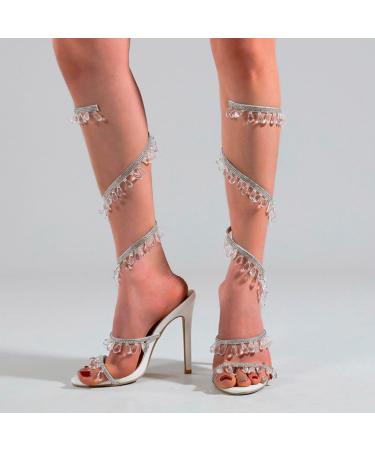 Shop XTZYGLFD Summer Luxury Rhinestone Ankle Wrap Stiletto Heel Sandals for Women - White 4.5 UK Narrow - Buy Online on GoSupps.com