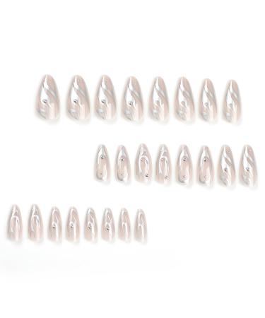 MISUD Press on Nails - Medium Almond Glossy Chrome Swirl Acrylic Stiletto - 24 pcs 3D Pearl Flash False Nails for Stunning Nail Art - Buy Online on GoSupps.com