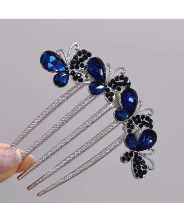 KuuGuu 3 PCS Flower Rhinestones Hair Combs Set - Wedding Hair Accessories for Women - Silver with Blue, Grey, and Champagne Rhinestones - Buy Online on GoSupps.com