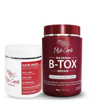 I Belli Capelli Ravenna Kit de Lissage Capillaire B-tox R parateur & Masque l Aloe Vera Anti-Frizz Hydratation Intense & Brillance Traitement Capillaire Sans Formol pour Tous Types de Cheve