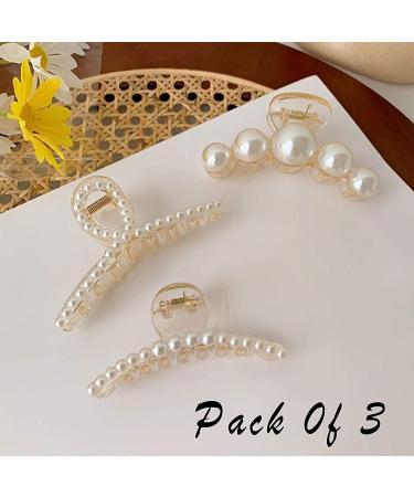 3PCS Pearl Hair Claw Clips Large Pearl Hair Clips for Thick Hair or Fine Hair Non-Slip Hair Clips Hair Accessories for Women and Girls - Buy Online on GoSupps.com