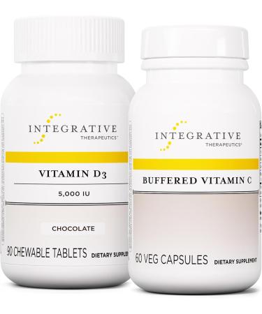 Integrative Therapeutics Bundle with Buffered Vitamin C 1 000 mg 60 Capsules & Vitamin D3 125 mcg 90 Chewables - Buffered Vitamin C for Antioxidant Support* - Vitamin D3 to Support Health*