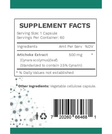 Artichoke Extract Capsules with Over 7mg Cynarin for Digestive Health & Estrogen Metabolism - 60ct - Buy Online on GoSupps.com