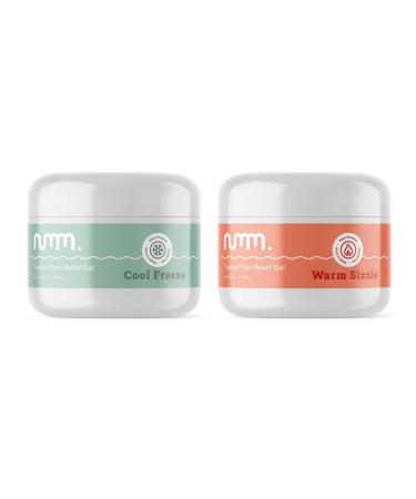 numm. Muscle and Joint Relief Set - Topical Pain Relief Gel Cool Freeze and Warm Sizzle Combo Citrus Mint Scent Non-Staining 8oz