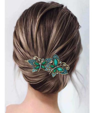 Vintage Gold Green Crystal Butterflies Hair Clip | Prom Hair Accessories for Women - Buy Online on GoSupps.com