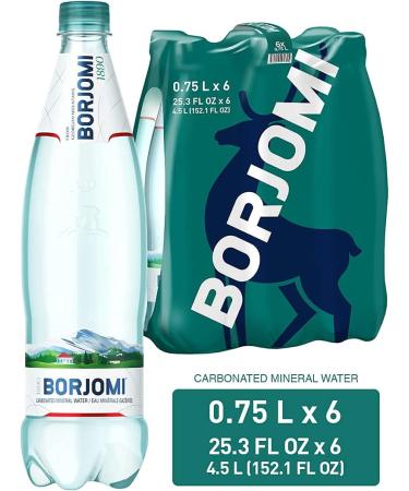 Borjomi Carbonated Mineral Water - 6 Pack PET Bottled Water (750 mL each) - 100% Carbonated Natural Mineral Water - Volcanic Water carbonated by natural CO2 With No Artificial Ingredients or Sweeteners from Mineral-Rich well in Caucasus Mountains - Buy Online on GoSupps.com