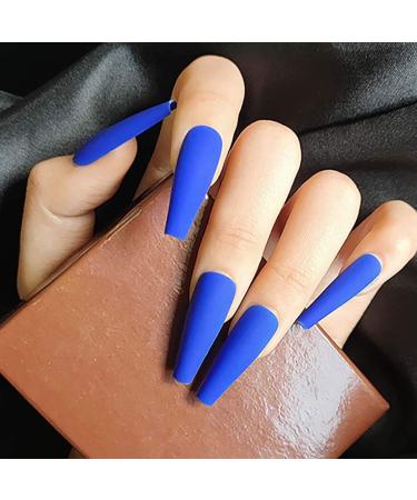 Sethain Matte Ballerina False Nails Blue Pure Fake Nail Long Full Cover Coffin Press on Nails for Women and Girls (Dark Blue) - Buy Online on GoSupps.com