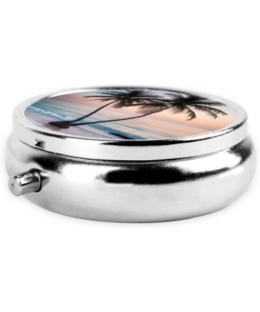 Sunrise Tropical Palm Tree Mini Round Pill Box | 3 Compartment Travel Pill Organizer | Portable Medicine Case for Home & Office - Buy Online on GoSupps.com