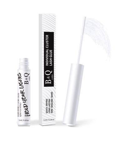Cluster Lash Glue 5 ML B&Q LASH Bond Clear Long Lasting Eyelash Glue for DIY Eyelash Extension Lash Cluster Glue Mascara Glue for Lash Clusters Waterproof Glue for Cluster Lashes (Clear 5ml) 10ML Lash Bond-White