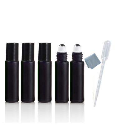 Elfenstall- 5PCS 10ml (1/3oz) Glass Roll on Cool Black Colorful Stainless Steel Roller Ball Essential Oils Perfume Heavy Thick Glass Bottles Black Cap Stainless Steel Roller