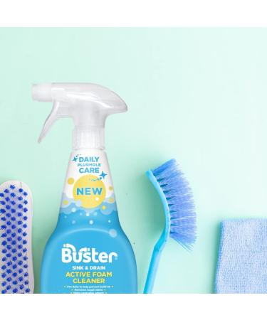 Buster Active Foam Sink & Drain Cleaner 500ml x 2 - Sink Cleaner to Remove Limescale & Stains - Daily Plughole Foam Cleaner & Odour Eliminator Foam Cleaner for Sinks Showers Drains and Plugs - Buy Online on GoSupps.com
