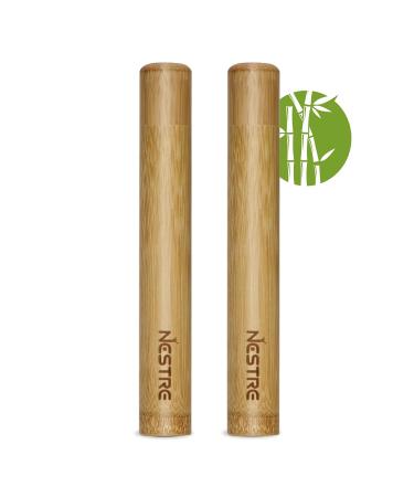 2 Pack Bamboo Toothbrush Case - Reusable Bamboo Toothbrush Holder Toothbrush Travel Case Wooden Natural Eco Friendly Toothbrush Travel Cover .