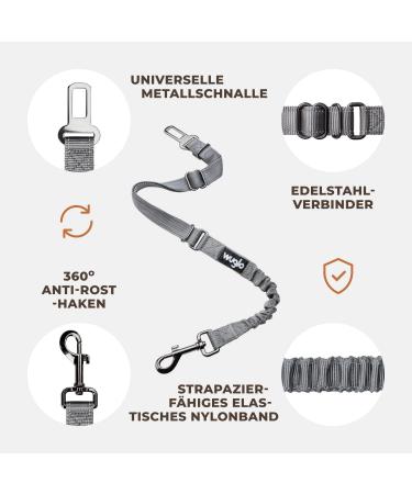 Buy 38-95cm Wuglo Dog Car Safety Belt - Durable Elastic Strap & Universal Clip for Dogs - Gray - Buy Online on GoSupps.com