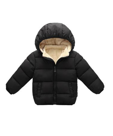 YOPOTIKA Baby Girls Boys Toddler Hooded Outerwear Jacket with Removable Hood Warm Fleece Coat Outerwear Suits Navy Blue 12-18 Months 3-4 Years black
