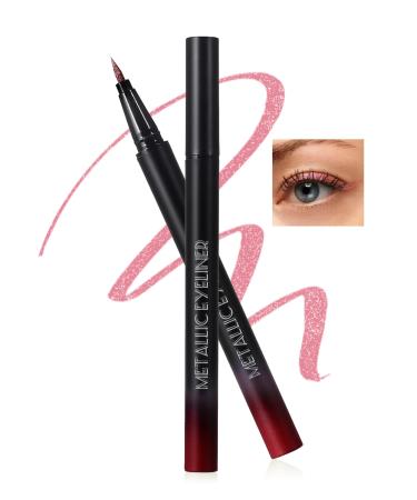 Glitter Waterproof Liquid Eyeliner Red Shimmer Eyeliner Pen Metallic Stain Finish Colored Eye Liner Long-Lasting Silky Smooth Ultra-Fine Tip Smudge-proof High Pigmented Eye Makeup for Festival-07 07 Red