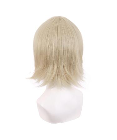MapofBeauty 12 Inch Short Straight Blonde Cosplay Wig for Men & Women - Gold Side Bangs Fiber Wig - Buy Online on GoSupps.com