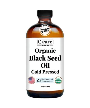 Black Seed Oil Organic Cold Pressed Unrefined Glass Bottle | USDA Certified Organic Black Cumin Seed Oil | High Thymoquinone Omega 3 6 9 | For Immune Support Joints Digestion Hair & Skin | 8 Fl oz 8 Fl Oz (Pack of 1)