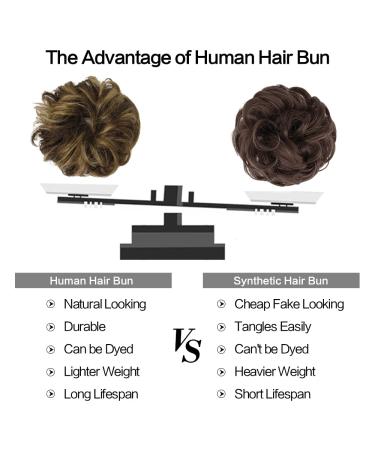 FESHFEN 100% Human Hair Messy Bun - Curly Hair Scrunchie Updo Extension 4P27# Brown Mixed Blonde - Buy Online on GoSupps.com