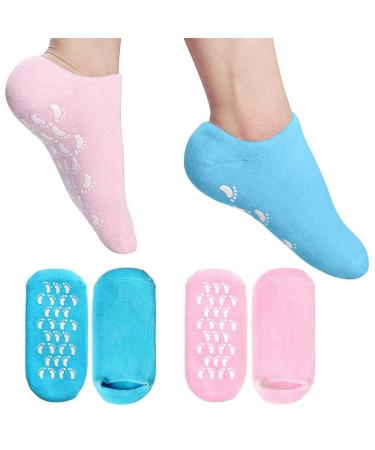 Moisturizing gel socks 2 pairs of moisturizing socks reusable soft feters with essential oil treatment dry skin for feet peeling pink & blue