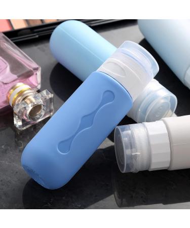 Gemice Silicone Travel Bottle 4 Pack Portable Travel Containers Set LeakProof Refillable Squeezable for Lotion Liquid Shampoos Soap and Toiletries (90ml) Blue - Buy Online on GoSupps.com