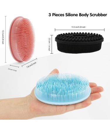 3 Pack Silicone Body Scrubber Set - Exfoliating Bath Shower Brush for Skin - Men, Women, Kids - Pink, Blue, Black - Buy Online on GoSupps.com