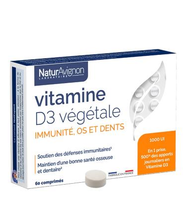 Vitamin D3 100% Vegetable 1000 IU | 500% of daily intake | Immunity Bones & Teeth | Lichen | NaturAvignon Laboratory | 60 tablets | Made in France