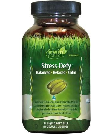 Irwin Naturals Stress-Defy Liquid Soft-Gels 84 Count - Dietary Supplement with Rhodiola & L-Theanine - Promotes Calmness & Relaxation