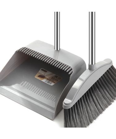 Broom and Dustpan Set for Home - Dust Pans with Long Handle | Outdoor Indoor for Home Kitchen - Must Haves for Home Rundaotong Grey