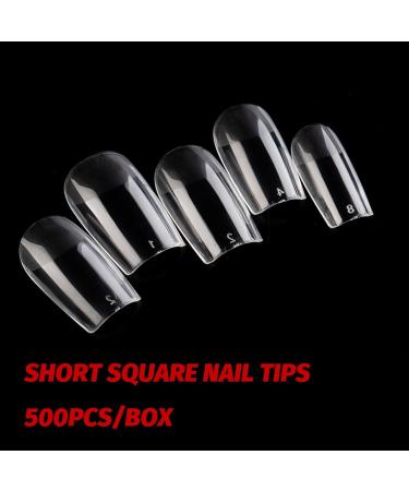 500PC Short Square Nail Tips Set - Full Cover Clear Acrylic Fingernails for Gel Nails - 12 Sizes for Nail Studios & DIY Nail Art - International Shipping Available - Buy Online on GoSupps.com