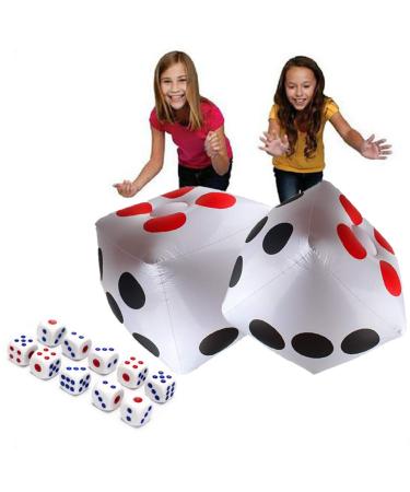 13" Jumbo Inflatable Dice, 2pack Outdoor Fun Giant Inflatable Dice Set and 12mm 10pcs Dice for Indoor and Outdoor Broad Game, Ludo and Pool Party